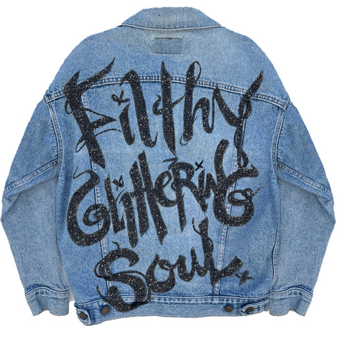 Filthy Glittering Soul Denim Jacket- Black Indigo