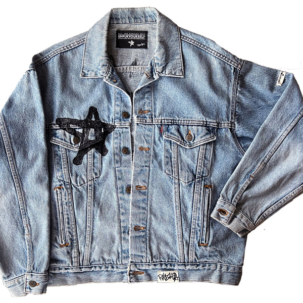 Filthy Glittering Soul Denim Jacket- Black Indigo